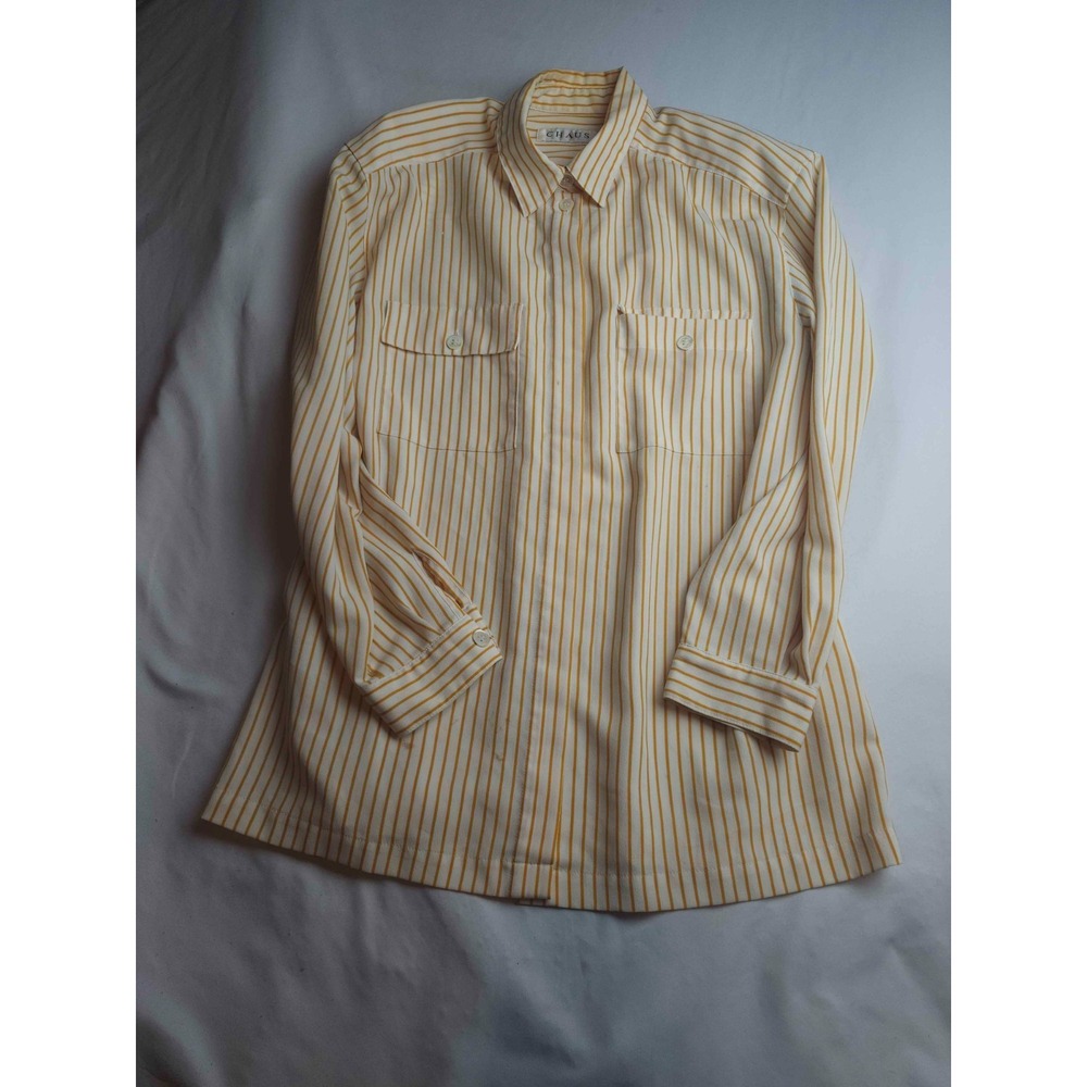 Vintage 90s Chaus Blouse Womens Size 14 Yellow Striped Preppy Coastal Grandma